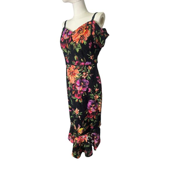 SIENA Lace Floral Print Off-The-Shoulder Neck Short Sleeve Sheath Midi Dress 10 - Picture 3 of 8